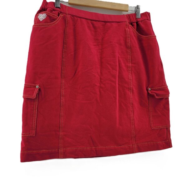 Dream Jeannes by Quacker Factory Skort Women's L Red Heart Bling Skirt Shorts - Picture 1 of 13